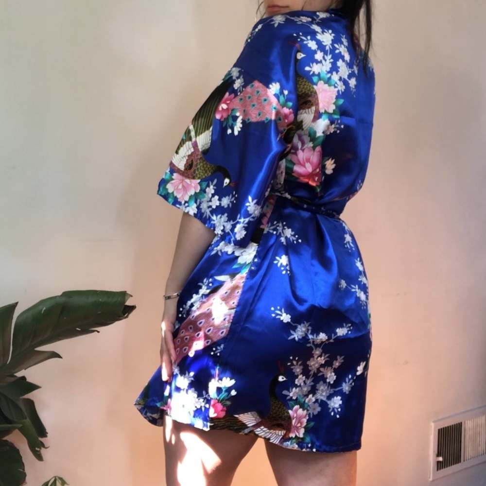 Silky Blue and Pink Floral Robe